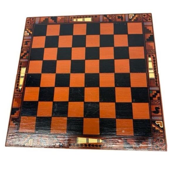 CONQUISTADORS VS AZTECS EUC WOOD ,& PORCELAIN CHESS BOARD - Picture 6 of 9